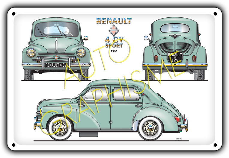 Metalen plaat Renault 4cv - AG-FO-026 - FO-026 - 36617681517825