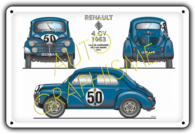 Pannello metallico Renault 4CV 1063 Le Mans - AG-FO-027 - FO-027 - 3661768835128