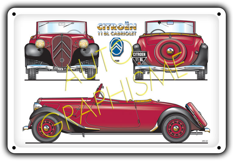 Plaque Métallique Citroën 11 BL Cabriolet - AG-FO-038 - FO-038 - 3661768835173