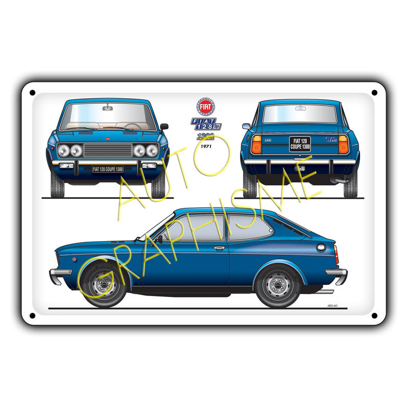 Fiat 128 coupé 1300 metalen plaat - AG-FO-058 - FO-058 - 3661768835272