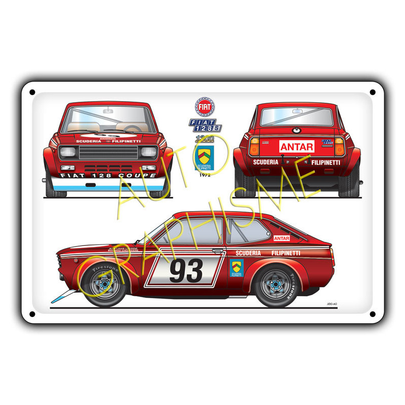 Fiat 128 coupé 1300 Filipinetti metalen plaat - AG-FO-059 - FO-059 - 36617681518155