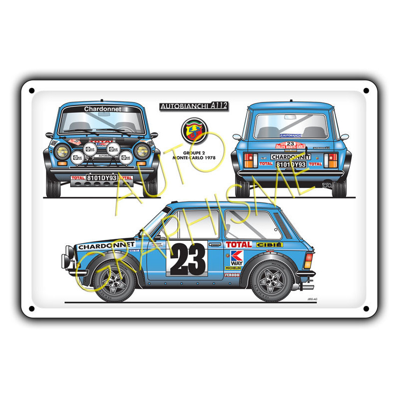 Autobianchi A112 Abarth 70pk Mc Metalen plaat - AG-FO-061 - FO-061 - 36617681518175