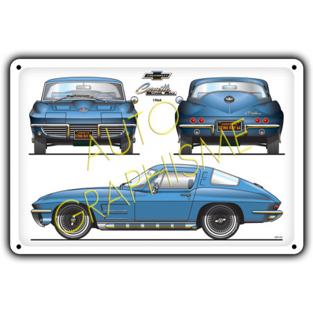 Plaque Métallique Corvette Sting Ray 1964