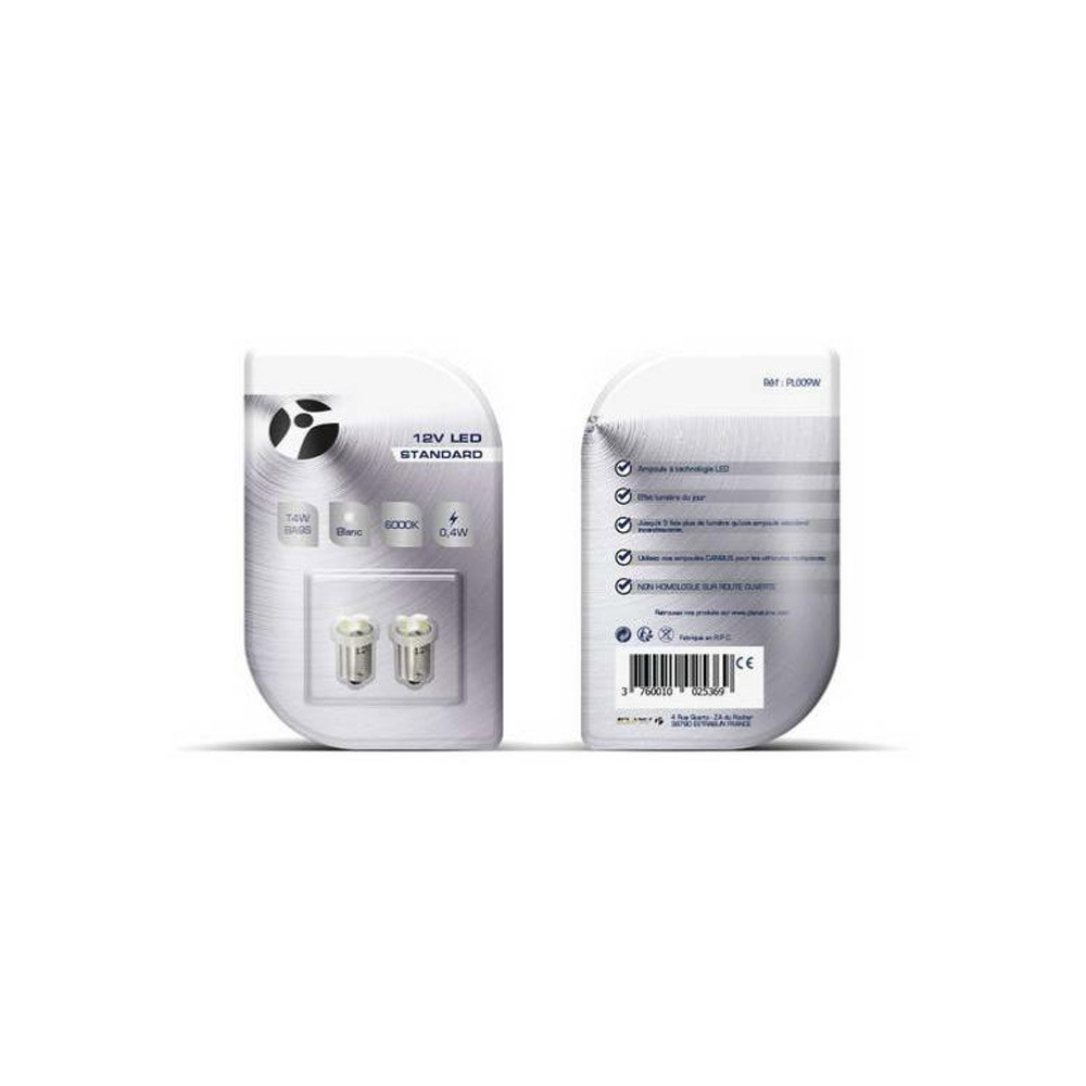 2 ampoules LED BA9s 4LED SMD3528 blanc 12V 0,40W - LI-PL009W - PL009W - 3760010025369