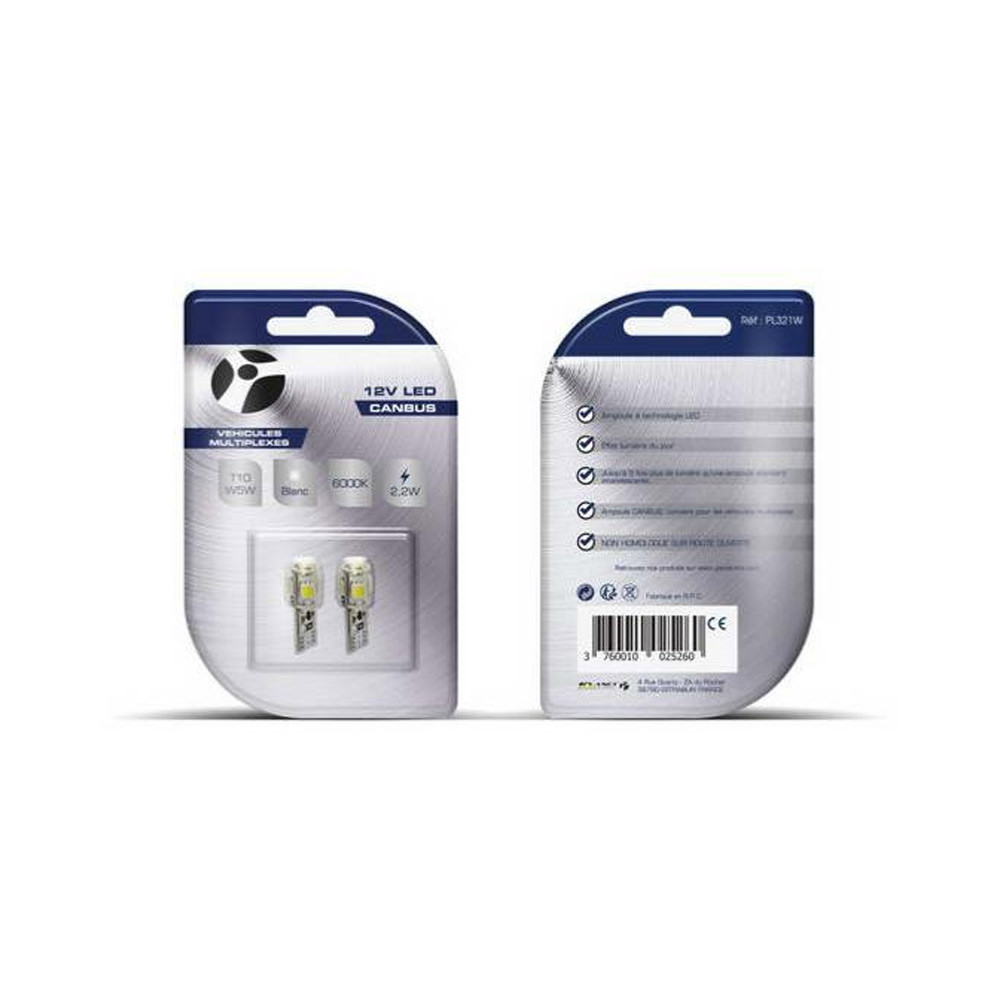 2 ampoules LED T10 W5W 5LD SMD3528 blanc 12V2,20W - LI-PL321W - PL321W - 3760010025260
