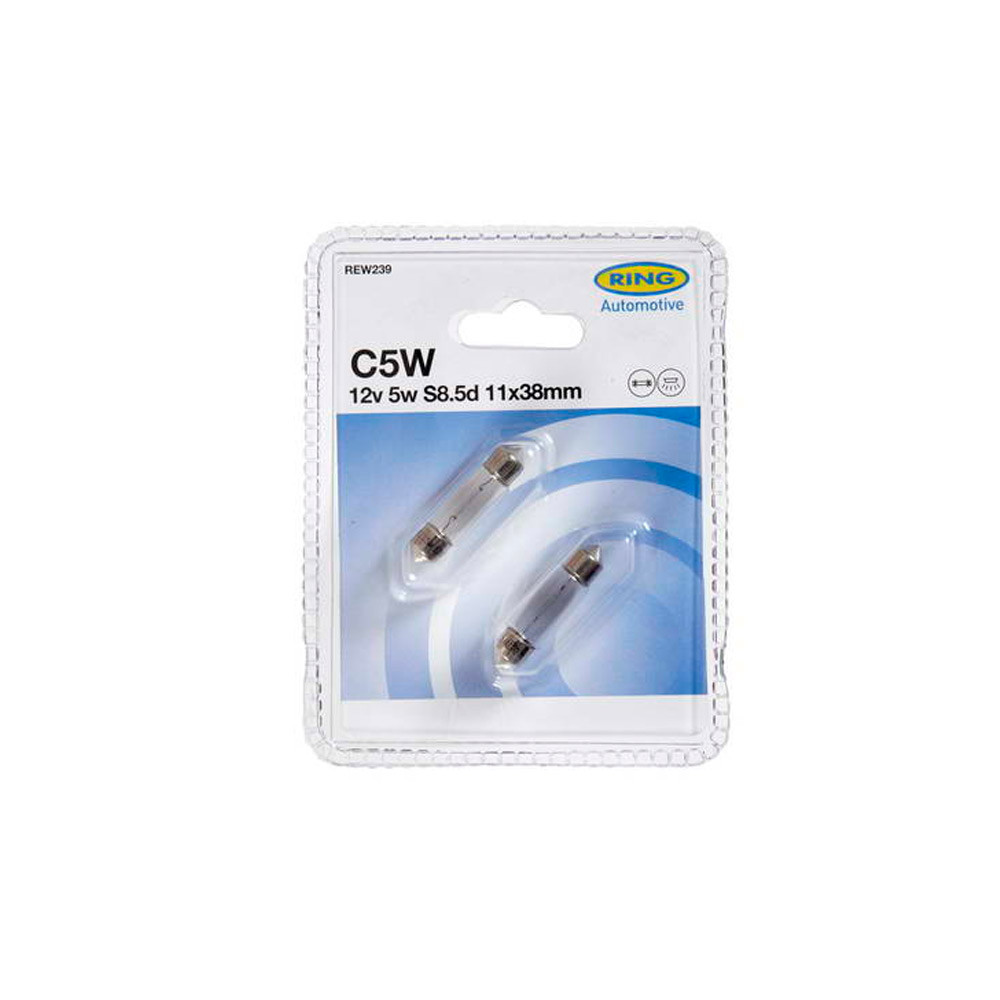2 becuri de 12 V, 5 W, C5W, 11×38 mm (blister) RING - LI-REW239 - RW239 - 5055175200729