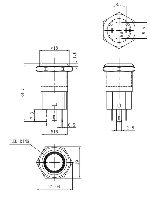 Bouton poussoir métallique verrouillage et cerclage led rouge - LU-LAS316R - 3661768399958
