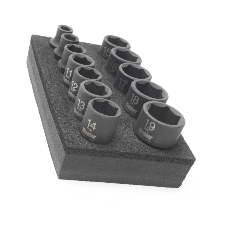 Jeu de douilles à  chocs courtes 3/8" KIELDER 12 pièces métriques (7, 8, 10, 11, 12, 13, 14, 15, 16, 17, 18 et 19 mm) - KWT-384-01 - KWT-384-01 - 5060441191984