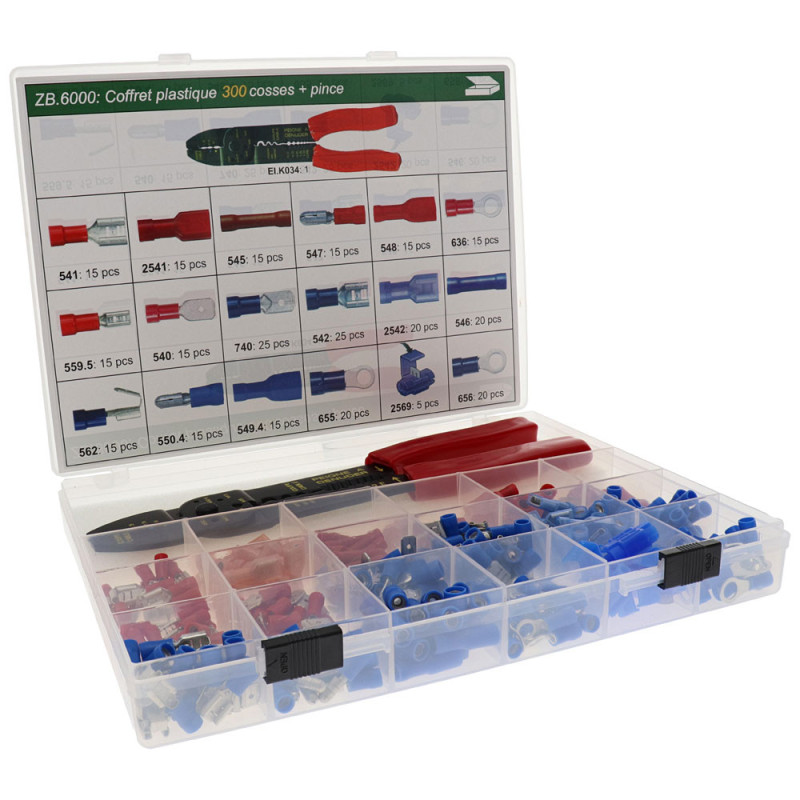 Doos met 300 geïsoleerde kabelschoenen + tang - EL-ZB6000 - ZB.6000 - 3700660436368