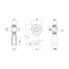 MTE Wedstrijd Kogelgewricht Male Links Steek 16mm / 1 1.5mm