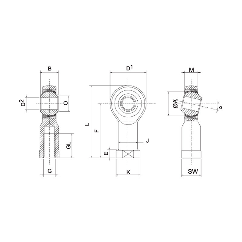 Versterkte SE-kogelgewricht Linker steek 16mm / 2mm - RO-RML-16SE - RML16SE - 3661768336076