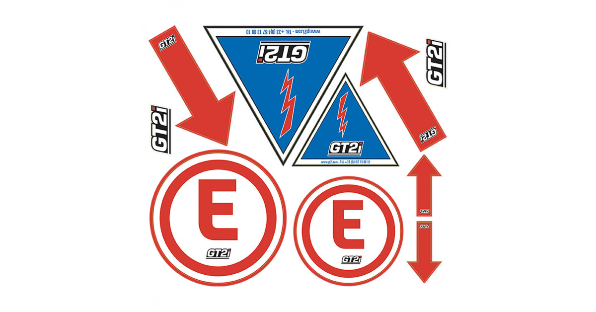 Planche d'autocollants GT2i extincteur / coupe circuit / flèche