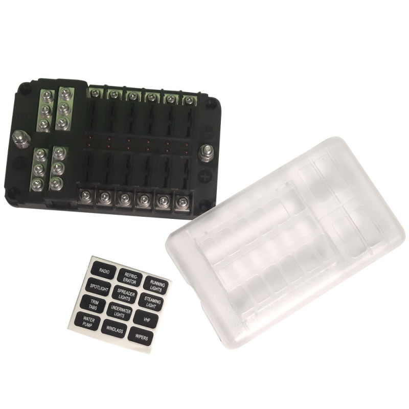 Fuse holder with warning lights 12 pieces max 100A - LU-BOX12 - 3661768103418