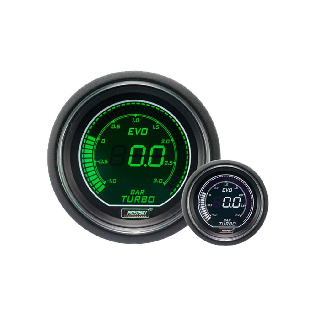 Manometru digital Pro-Sport pentru presiunea turbo, 52 mm, de la -1 la 3B, verde/alb - CT-PT-005-V-BL - 216EVOWGBO - 3661768389195