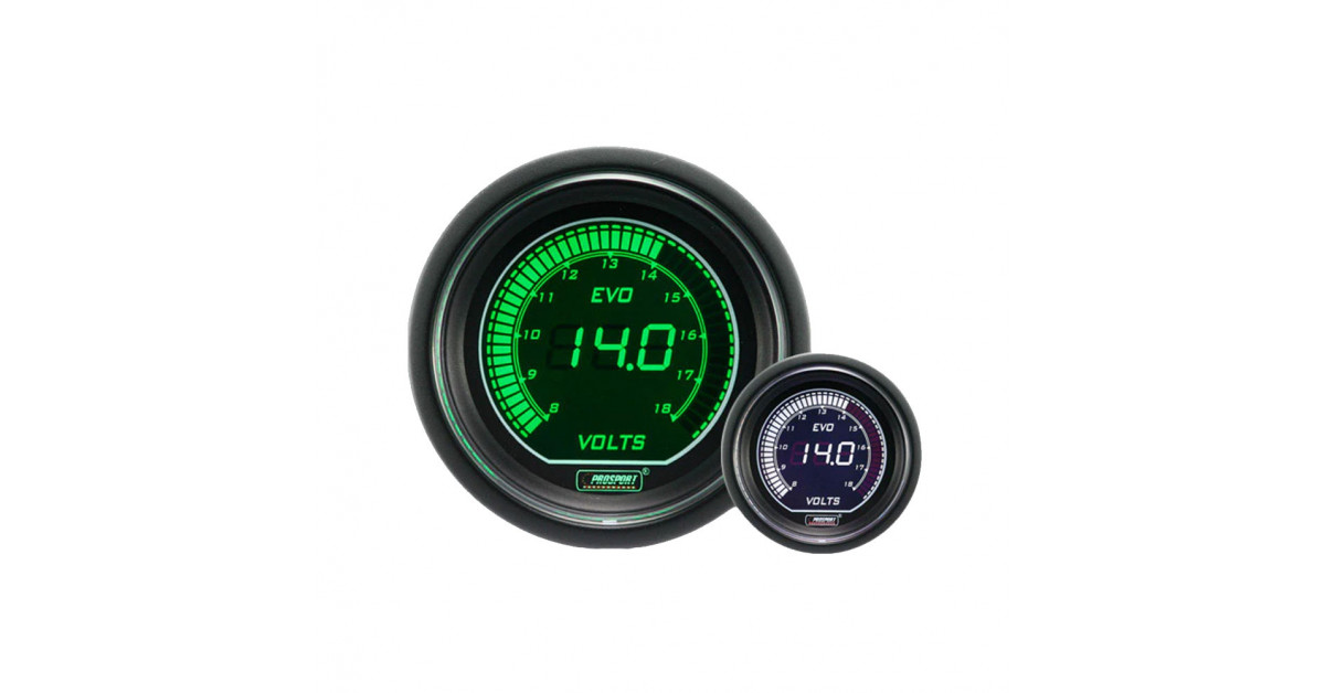Manomètre Digital Pro-Sport Voltmètre  52mm 8 à 18Volts Vert/Blanc
