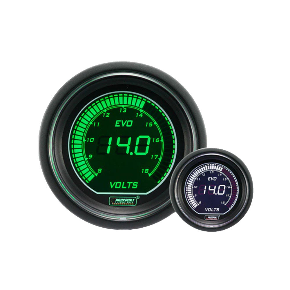 Pro-Sport Digital Gage Voltmeter  52mm 8 to 18Volts Green/White - CT-VO-005-V-BL - 216EVOWGVO - 3661768389232