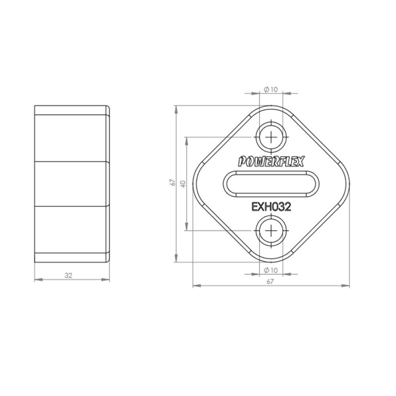 Silentbloc Powerflex universal pentru sistemul de evacuare, înălțime 67 mm - PF-EXH032 - EXH032 - 5055676550668