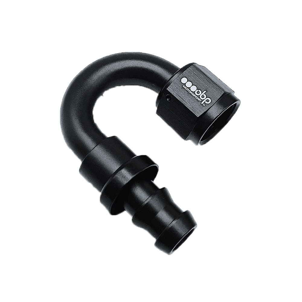 Raccordo OBP femmina a 180° tipo PUSH LOCK in alluminio nero - OBP-PL-180.D6 - OBP-PL-6-180