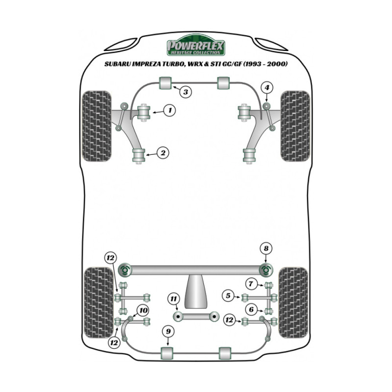 Silent-block Powerflex Heritage achter driehoek voor Subaru Impreza (2 stuks) - PF-F69102-2H - PFF69-102H - 5055676560223