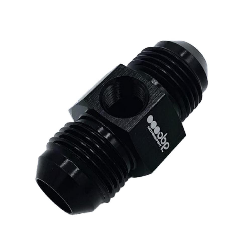 OBP Male/Male Adapter JIC-JIC with 1/8NPT pressure gauge outlet in black aluminium - OBP-ADMANO.D6 - OBP-6-1/8PORT