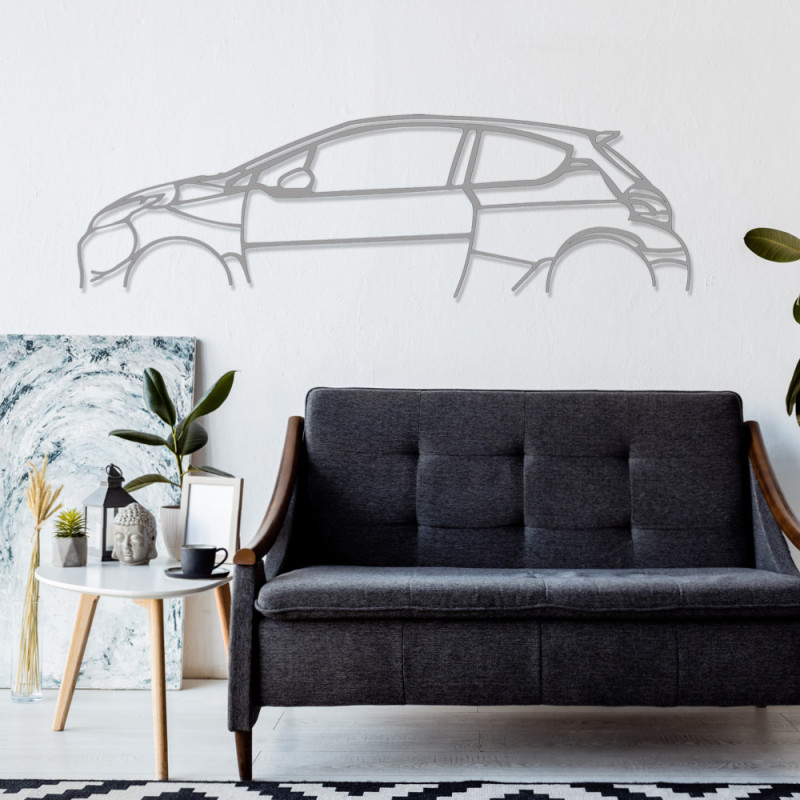 Art Design table decoration with wood base - silhouette Peugeot 208 GTi - AD-ART300-TB.SI.80 - ART.300OAKT80SILVER