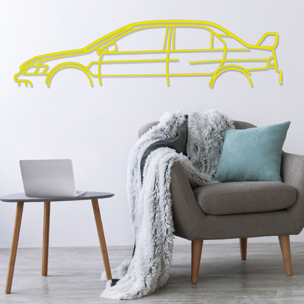 Art Design table decoration with wood base - silhouette Mitsubishi LANCER EVO 9 - AD-ART334-TB.J.80 - ART.334OAKT80YELLOW