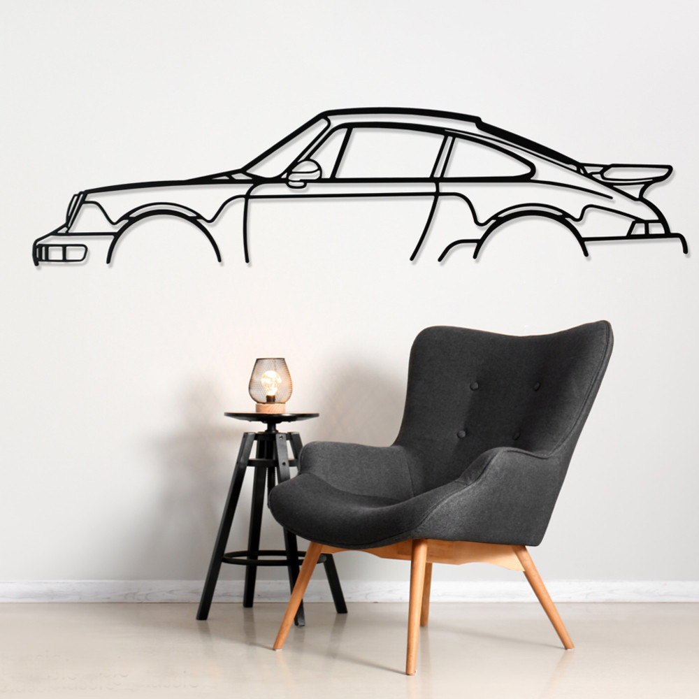 Décoration à poser Art Design support bois - silhouette Porsche 911 CLASSIC - AD-ART355-TB.N.60 - ART.355OAKT60