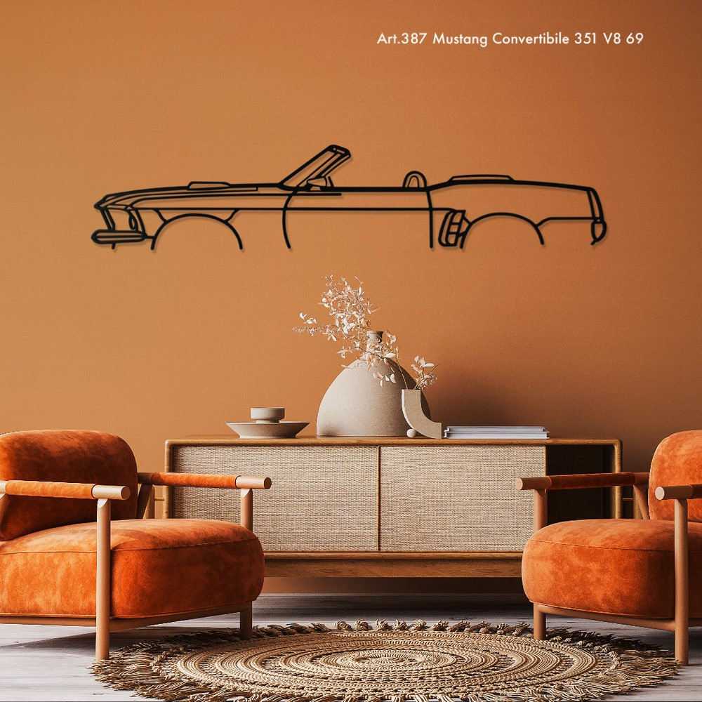 Décoration murale Art Design - silhouette Ford MUSTANG CONVERTIBLE 351 V8 69 - AD-ART387-M.N.60 - ART.387WALL60