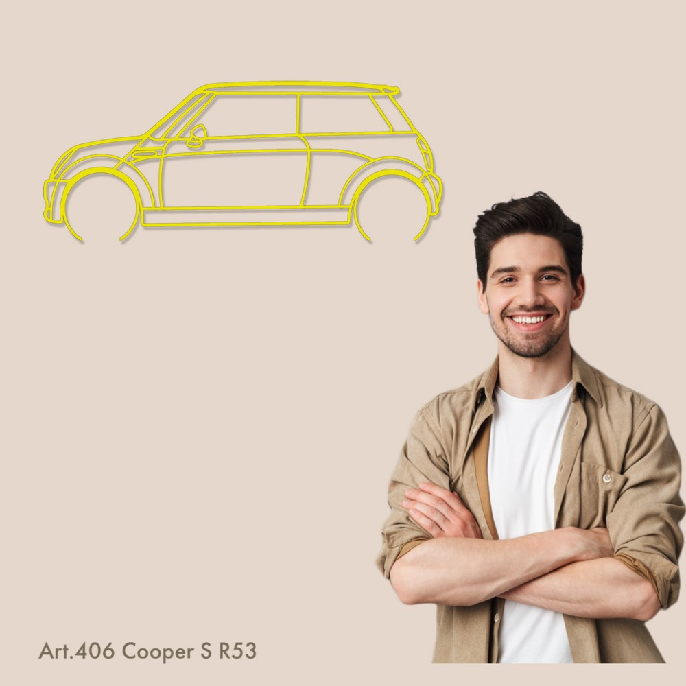 Kunst design wandhanger - silhouet Mini COOPER S R53 - AD-ART406-M.N.60 - ART.406WALL60