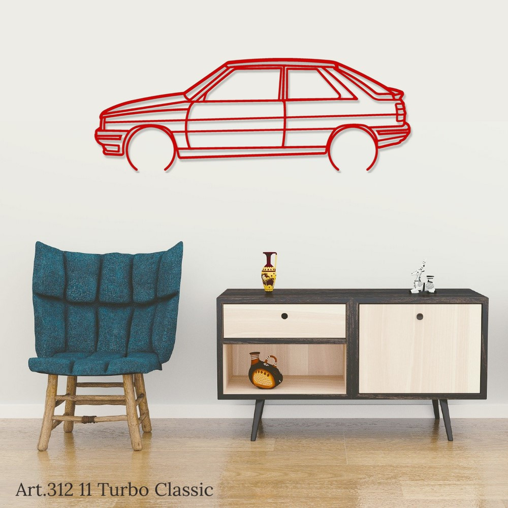 Art Design table decoration with wood base - silhouette Renault 11 TURBO CLASSIC - AD-ART312-TB.SI.80 - ART.312OAKT80SILVER