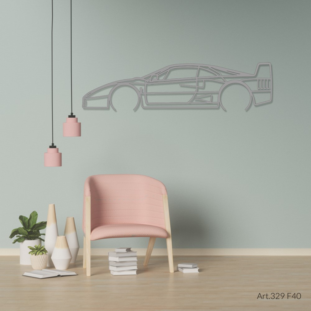 Décoration à poser Art Design support bois - silhouette Ferrari F40 - AD-ART329-TB.J.80 - ART.329OAKT80YELLOW