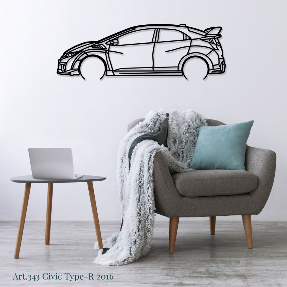 Art Design table decoration with wood base - silhouette Nissan CIVIC TYPE R 2016 - AD-ART343-TB.N.60 - ART.343OAKT60