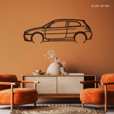 Art Design table decoration with wood base - silhouette Alfa Romeo 147 GTA