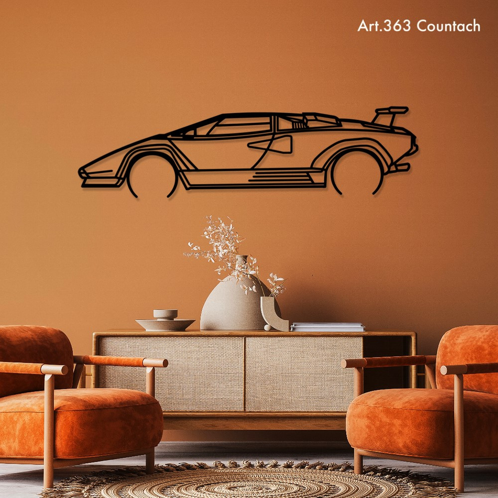 Decorazione da tavolo Art Design con base in legno - silhouette Lamborghini COUNTACH - AD-ART363-TB.N.60 - ART.363OAKT60