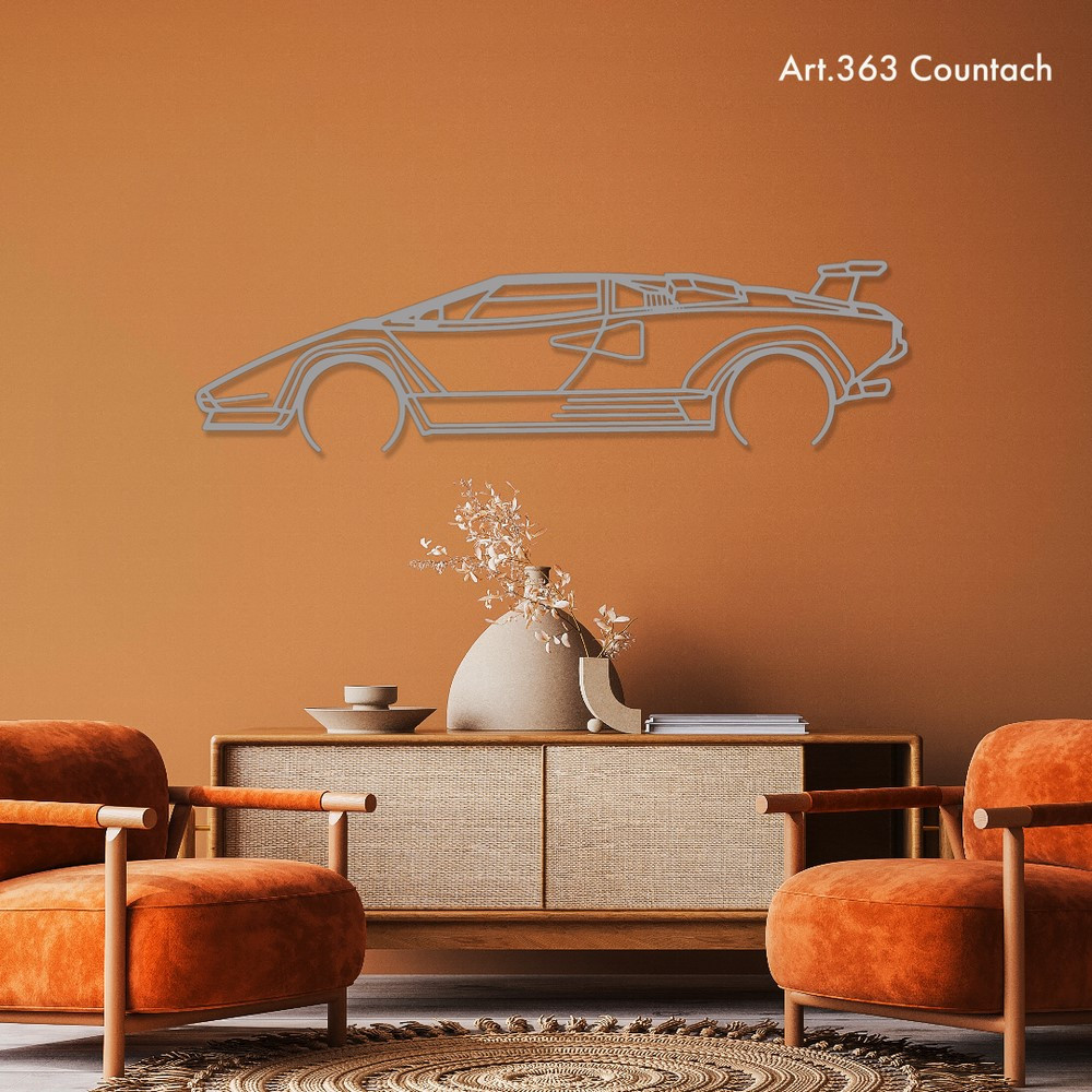 Décoration à poser Art Design support bois - silhouette Lamborghini COUNTACH - AD-ART363-TB.N.60 - ART.363OAKT60