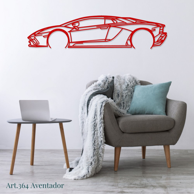 Art Design table decoration with wood base - silhouette Lamborghini AVENTADOR - AD-ART364-TB.SI.80 - ART.364OAKT80SILVER