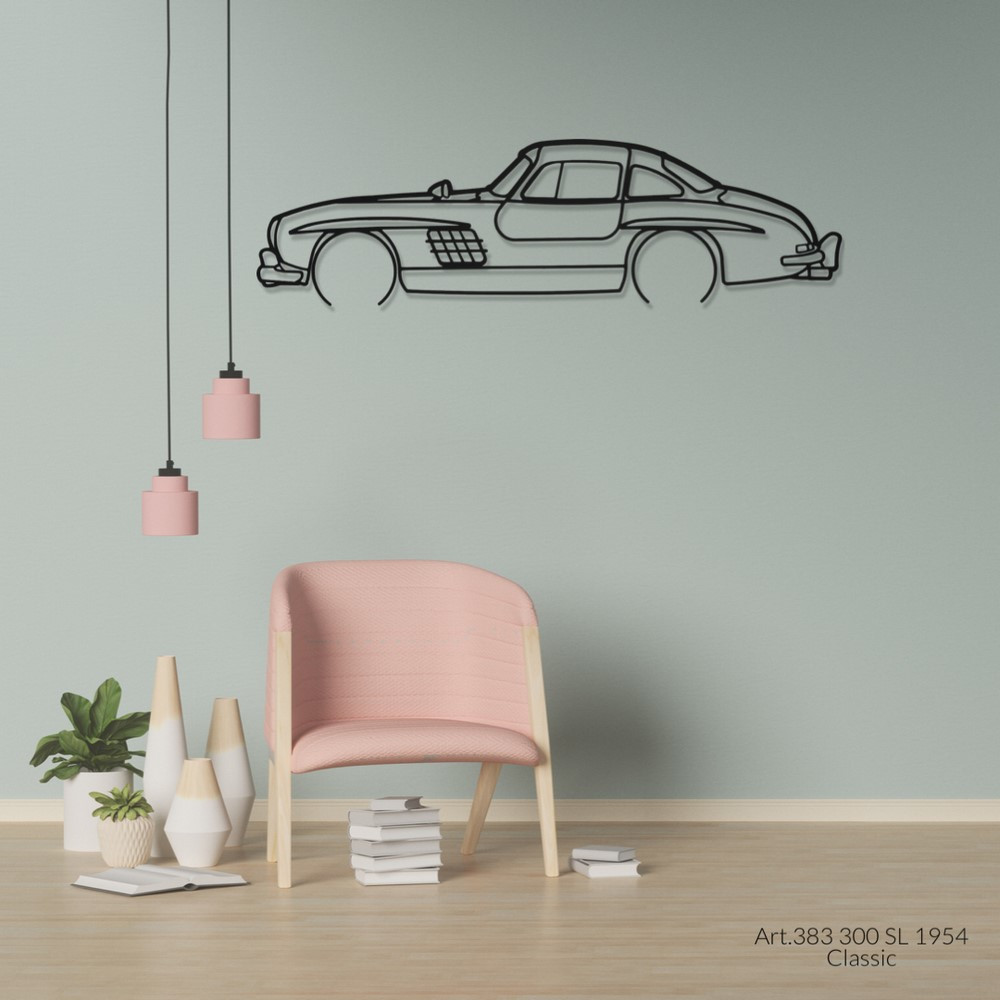 Decor de așezat Art Design pe suport de lemn – siluetă Mercedes 300 SL 1954 CLASSIC - AD-ART383-TB.N.60 - ART.383OAKT60