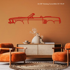Art Design table decoration with wood base - silhouette Ford MUSTANG CONVERTIBLE 351 V8 69