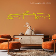 Art Design table decoration with wood base - silhouette Ford MUSTANG CONVERTIBLE 351 V8 69