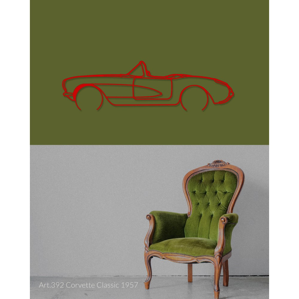 Décoration à poser Art Design support bois - silhouette Chevrolet CORVETTE CLASSIC 1957 - AD-ART392-TB.N.60 - ART.392OAKT60