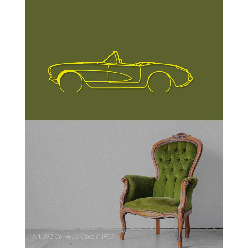 Art Design table decoration with wood base - silhouette Chevrolet CORVETTE CLASSIC 1957 - AD-ART392-TB.N.60 - ART.392OAKT60