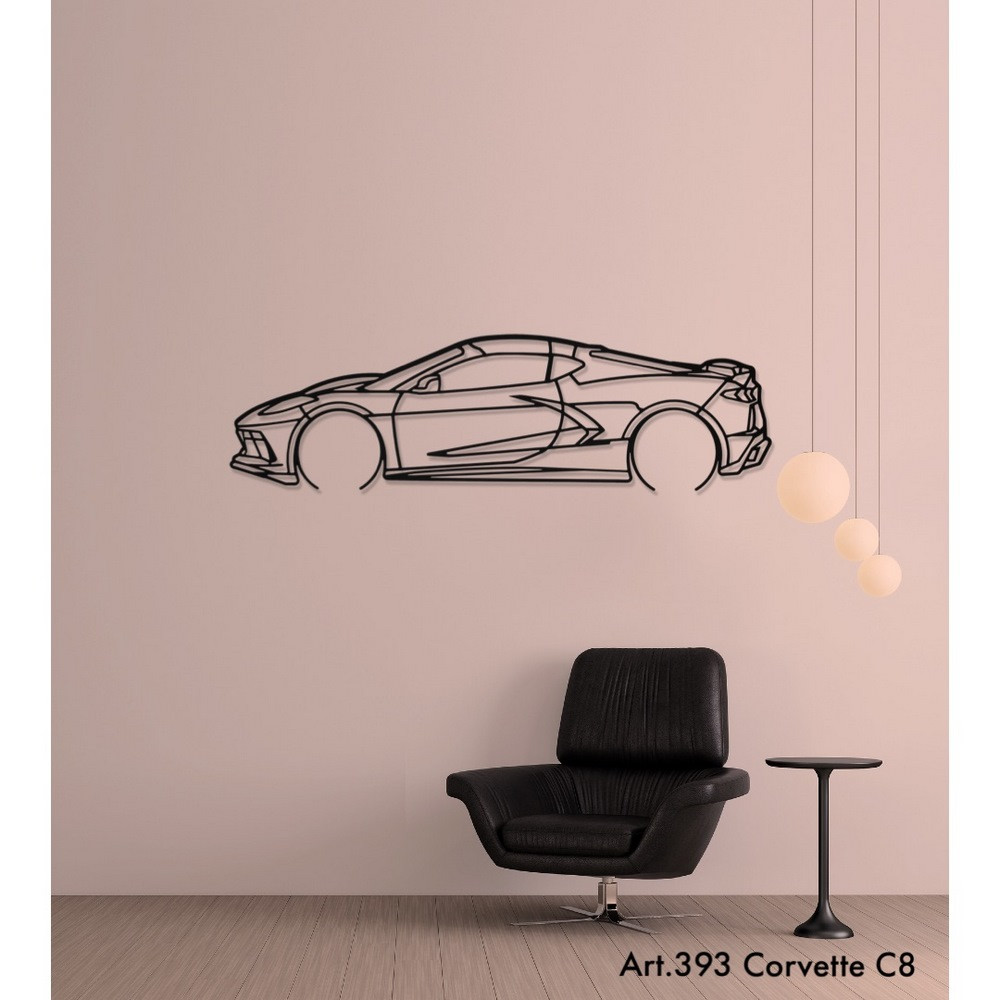 Décoration à poser Art Design support bois - silhouette Chevrolet C8 CORVETTES - AD-ART393-TB.N.60 - ART.393OAKT60