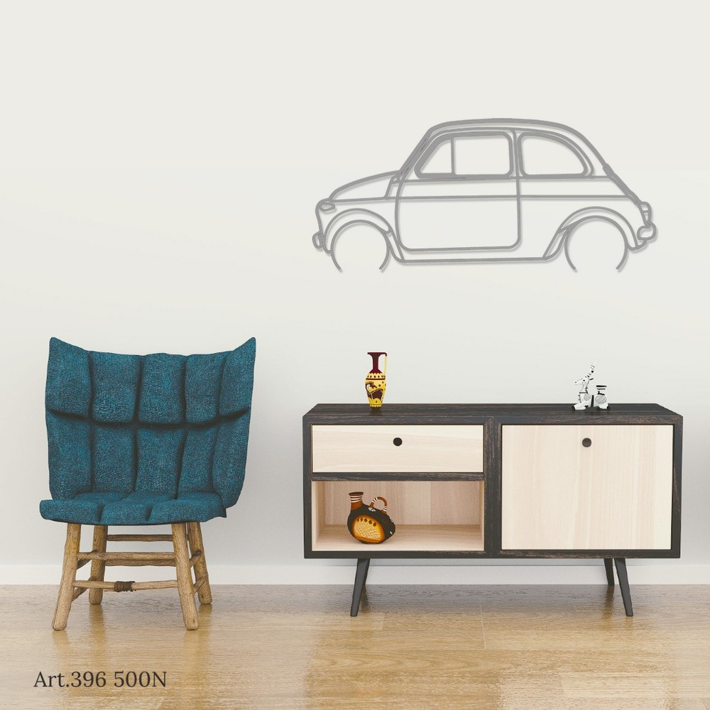 Décoration à poser Art Design support bois - silhouette Fiat 500 No - AD-ART396-TB.N.60 - ART.396OAKT60