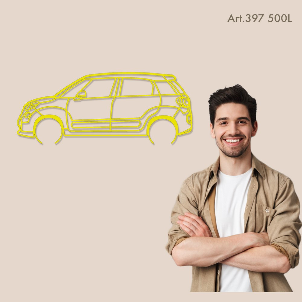 Décoration à poser Art Design support bois - silhouette Fiat 500L - AD-ART397-TB.N.60 - ART.397OAKT60
