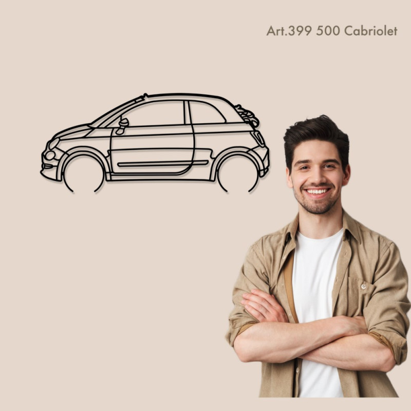 Art Design table decoration with wood base - silhouette Fiat 500 CONVERTIBLE - AD-ART399-TB.J.80 - ART.399OAKT80YELLOW