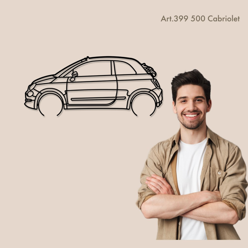 Art Deco houten standaard - silhouet Fiat 500 CONVERTIBLE - AD-ART399-TB.SI.80 - ART.399OAKT80SILVER