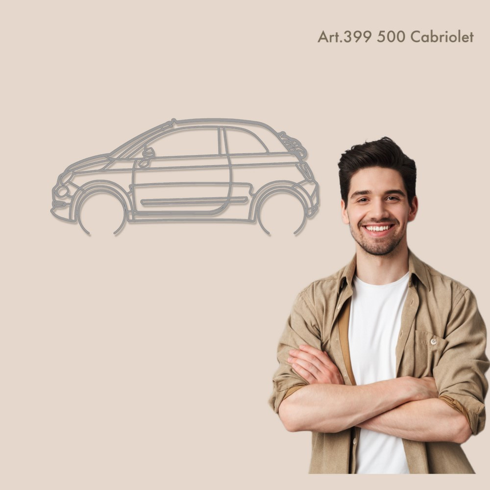 Art Design table decoration with wood base - silhouette Fiat 500 CONVERTIBLE - AD-ART399-TB.J.80 - ART.399OAKT80YELLOW