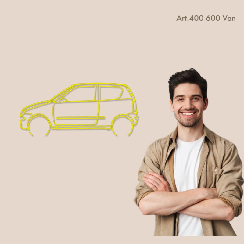 Art Design table decoration with wood base - silhouette Fiat 600 VAN - AD-ART400-TB.J.80 - ART.400OAKT80YELLOW