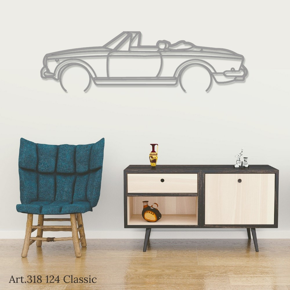 Décoration à poser Art Design support acier - silhouette Fiat 124 CLASSIC - AD-ART318-TA.N.60 - ART.318STEELT60