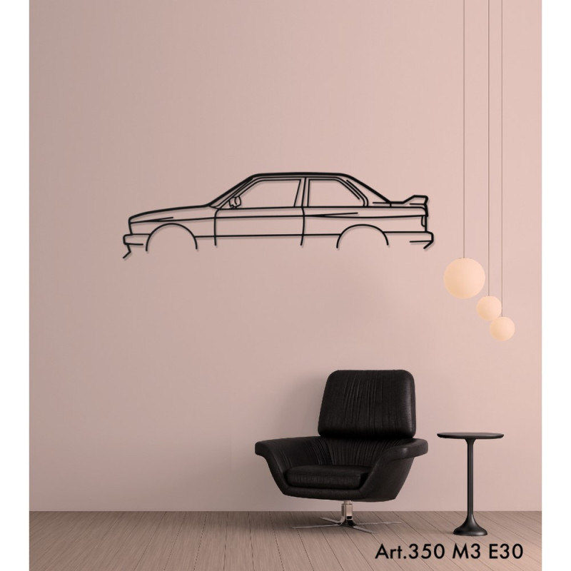 Décoration à poser Art Design support acier - silhouette BMW M3 E30 - AD-ART350-TA.SI.80 - ART.350STEELT80SILV